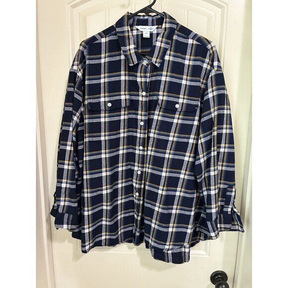 Old Navy Boyfriend Fit NAVY Plaid Flannel Button Down Shirt Size XXL - Picture 1 of 2